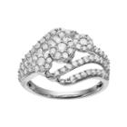 10k White Gold 1 Carat T.w. Diamond Cluster Bypass Ring, Women's, Size: 8