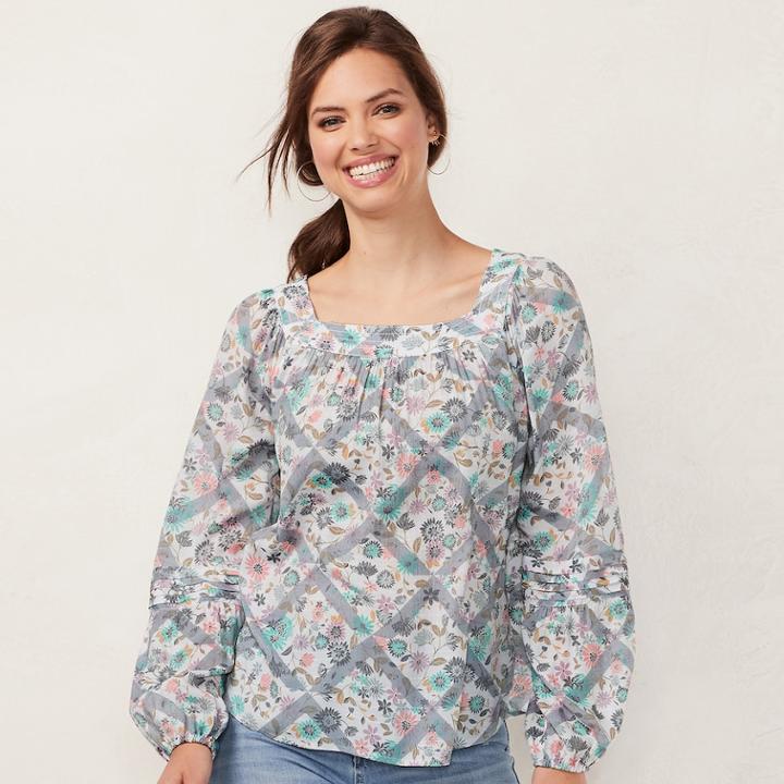 Women's Lc Lauren Conrad Love, Lauren Shirred Peasant Top, Size: Xs, Lt Purple