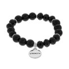 Black Bead & Strength Charm Stretch Bracelet, Women's