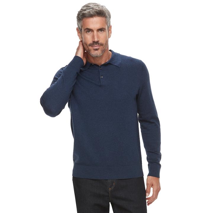 Men's Croft & Barrow&reg; Fine-gauge Polo Sweater, Size: Large, Blue (navy)