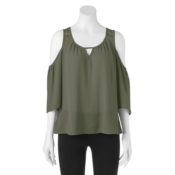 Juniors' Candie's&reg; Keyhole Cold Shoulder Top, Girl's, Size: Xl, Med Green