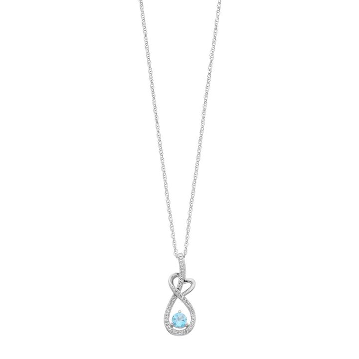 Sterling Silver Blue Topaz & Lab-created White Sapphire Heart Pendant, Women's, Size: 18