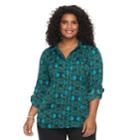 Plus Size Dana Buchman Nailhead Button-down Camp Shirt, Women's, Size: 1xl, Green