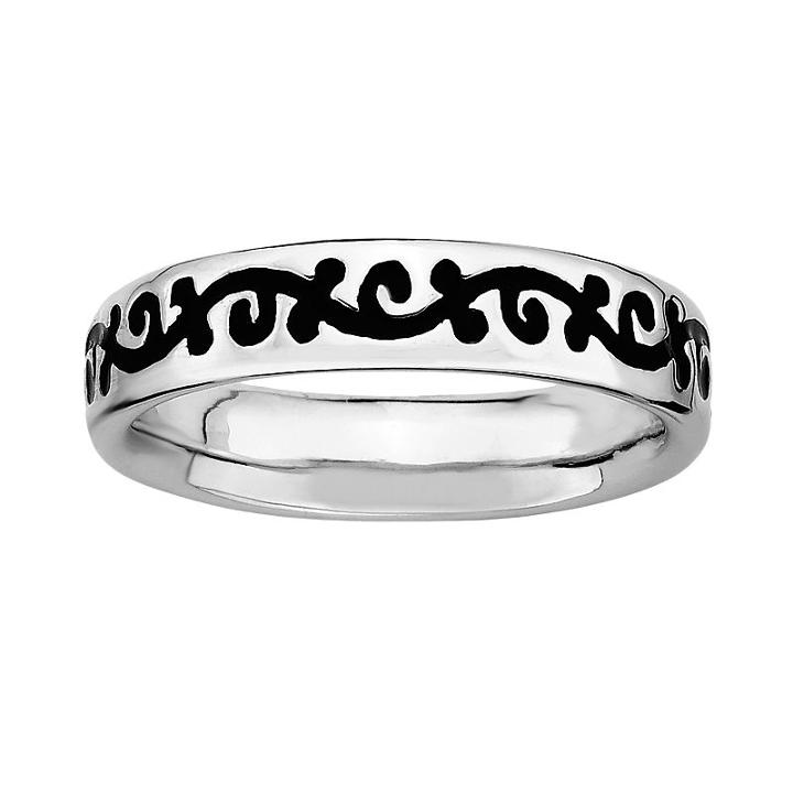 Stacks And Stones Sterling Silver Black Enamel Scroll Stack Ring, Women's, Size: 5, Grey