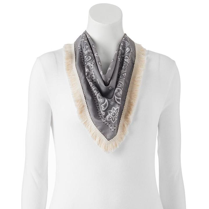 Mudd&reg; Fringed Paisley Bandana Square Scarf, Women's, Grey