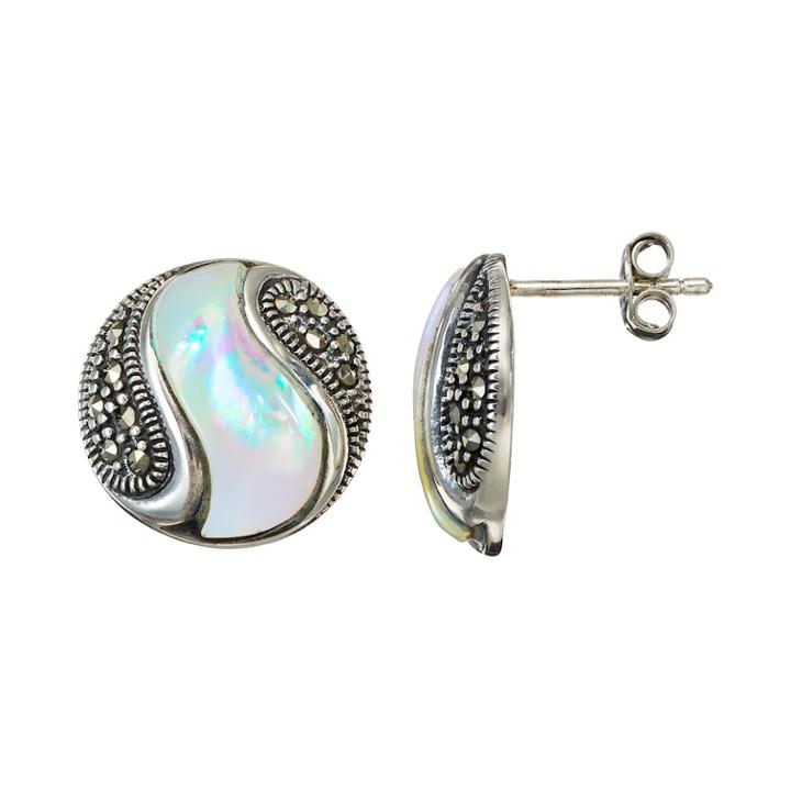 Tori Hill Mother-of-pearl And Marcasite Sterling Silver Swirl Stud Earrings, Women's, Grey
