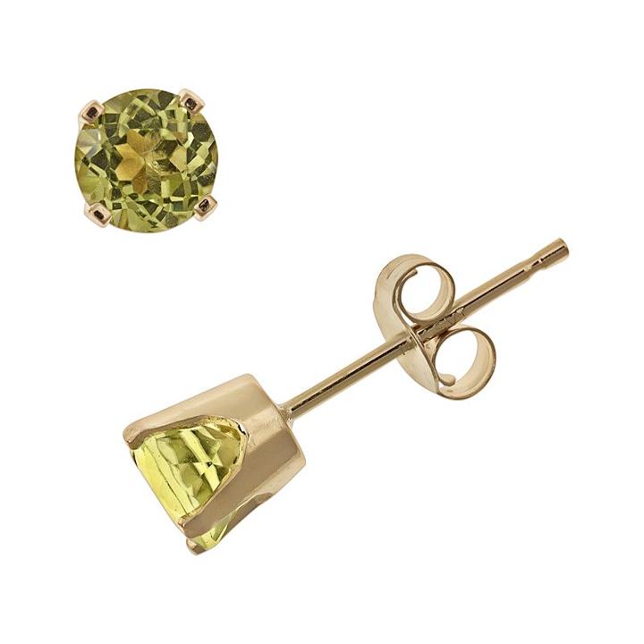 14k Gold Peridot Stud Earrings - Kids, Girl's, Green