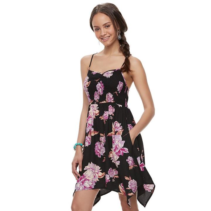 Juniors' About A Girl Smocked Handkerchief Hem Dress, Size: Large, Purple Oth