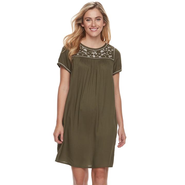 Women's Sonoma Goods For Life™ Embroidered Yoke Swing Dress, Size: Small, Green