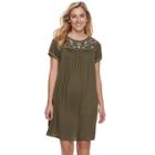 Women's Sonoma Goods For Life&trade; Embroidered Yoke Swing Dress, Size: Small, Green
