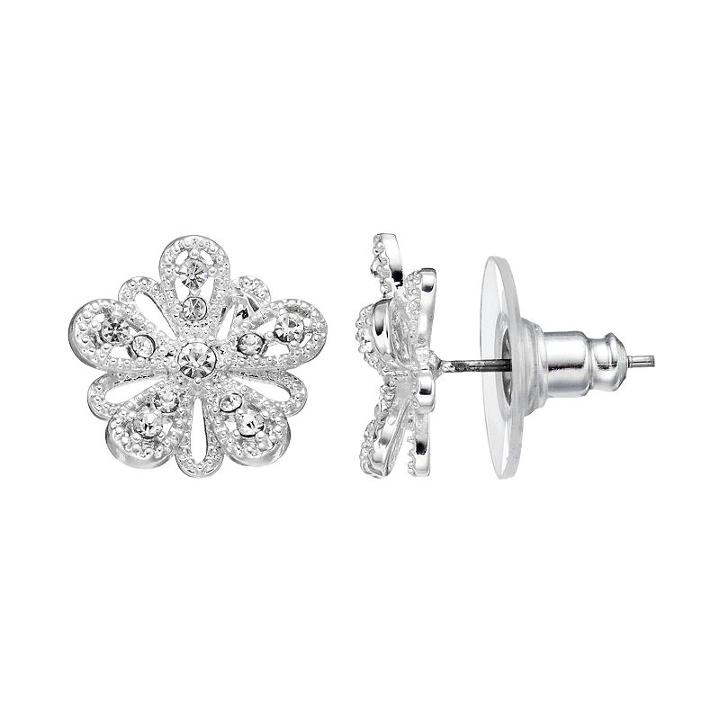 Lc Lauren Conrad Silver-tone Textured Flower Stud Earrings, Women's, Silver