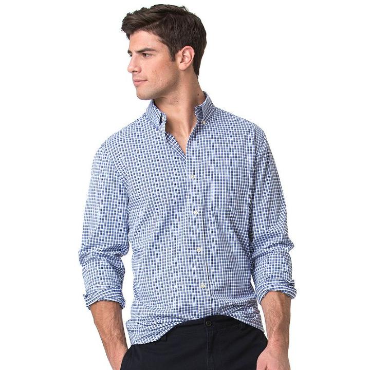 Men's Chaps Classic-fit Plaid Stretch Performance Button-down Shirt, Size: Xxl, Blue (navy)