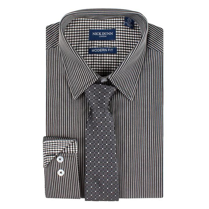 Men's Nick Dunn Modern-fit Patterned Easy-care Spread-collar Dress Shirt & Tie Set, Size: 2xlt 36/37, Black