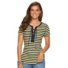 Women's Chaps Lace-up Tee, Size: Medium, Blue (navy)