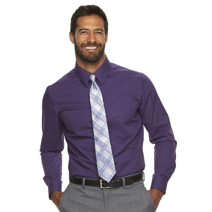 Men's Croft & Barrow&reg; Classic-fit Easy Care Point-collar Dress Shirt, Size: 18.5-34/35, Purple
