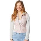 Juniors' Wallflower Hooded Knit-sleeve Jean Jacket, Teens, Size: Xl, Med Pink