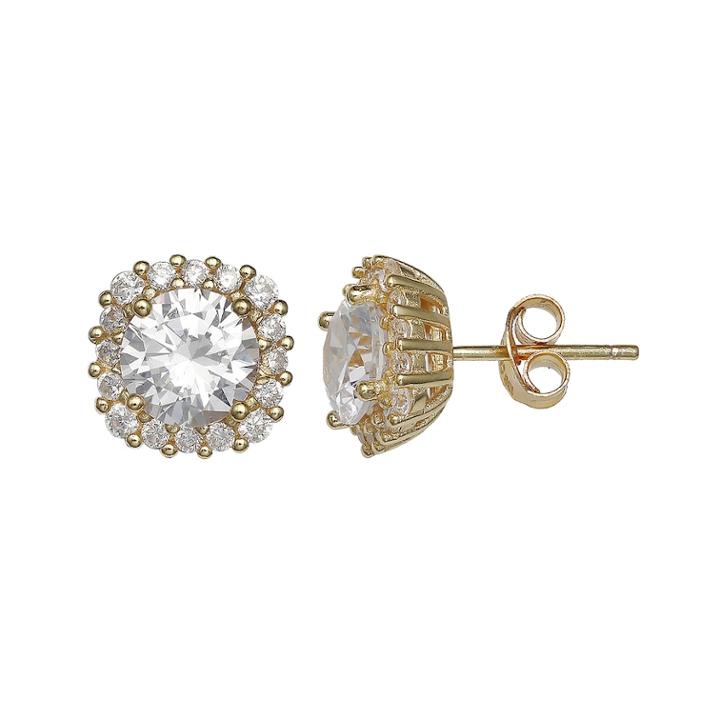 Primrose 14k Gold Over Silver Cubic Zirconia Cushion Halo Stud Earrings, Women's