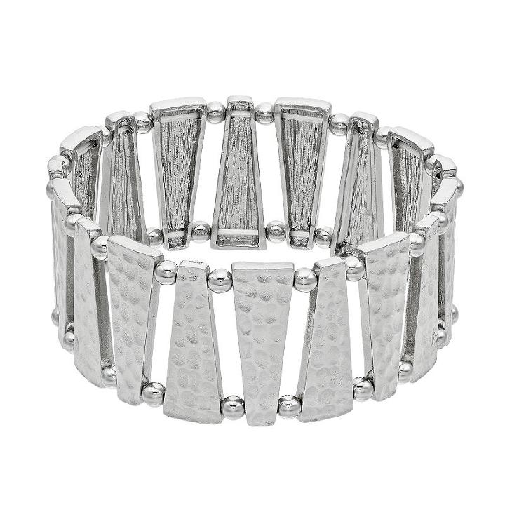 Hammered Triangular Link Stretch Bracelet, Women's, Silver