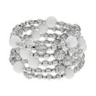 Silver Tone Bead Coil Bracelet, Women's, White