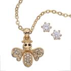 Gold Tone Simulated Crystal Bee Necklace And Stud Earring Set, Women's, Multicolor