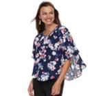 Women's Elle&trade; Crepe Popover Top, Size: Medium, Blue (navy)