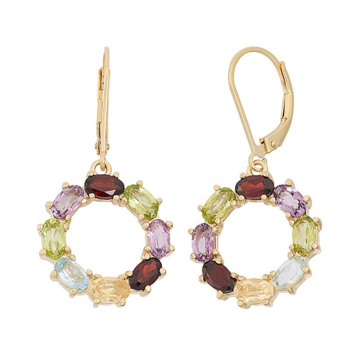 Gemstone 18k Gold Over Silver Circle Drop Earrings, Women's, Multicolor