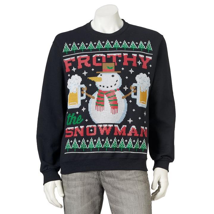 Men's Ugly Christmas Frothy The Snowman Sweatshirt, Size: Small, Black