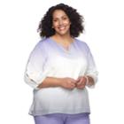 Plus Size Alfred Dunner Studio Slit-sleeve Ombre Top, Women's, Size: 18 W, Lilac White Gray Bands