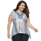 Plus Size World Unity Medallion Top, Women's, Size: 0x, Blue