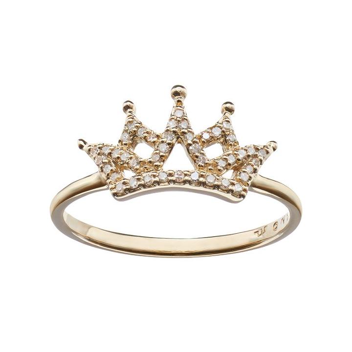 1/8 Carat T.w. Diamond 10k Gold Crown Ring, Women's, Size: 7, White