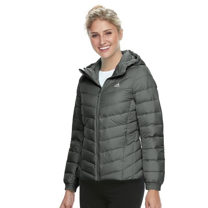 Women's Adidas Outdoor Climawarm&reg; Hooded Down-fill Puffer Jacket, Size: Xs, Med Green