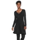 Women's Nina Howard Lace-up A-line Sweater Dress, Size: Xxl, Black