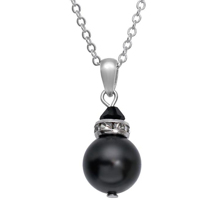 Crystal Avenue Silver-plated Crystal And Simulated Pearl Pendant - Made With Swarovski Crystals, Women's, Size: 16, Black