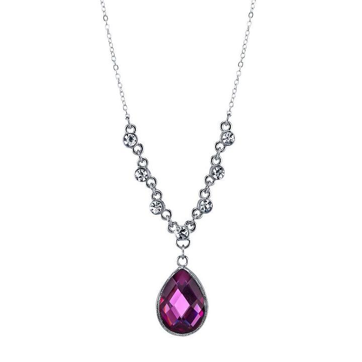 1928 Faceted Teardrop Necklace, Women's, Size: 16, Purple