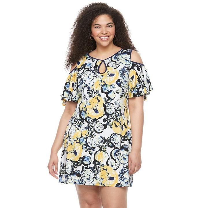 Plus Size Chaya Floral Cold-shoulder Shift Dress, Women's, Size: 24 W, Blue Other