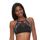 Women's Apt. 9&reg; Embroidered High-neck Bikini Top, Size: Xl, Black