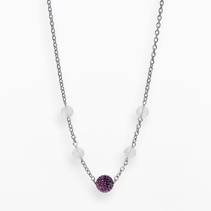 Stainless Steel Crystal Station Necklace, Women's, Size: 18, Purple