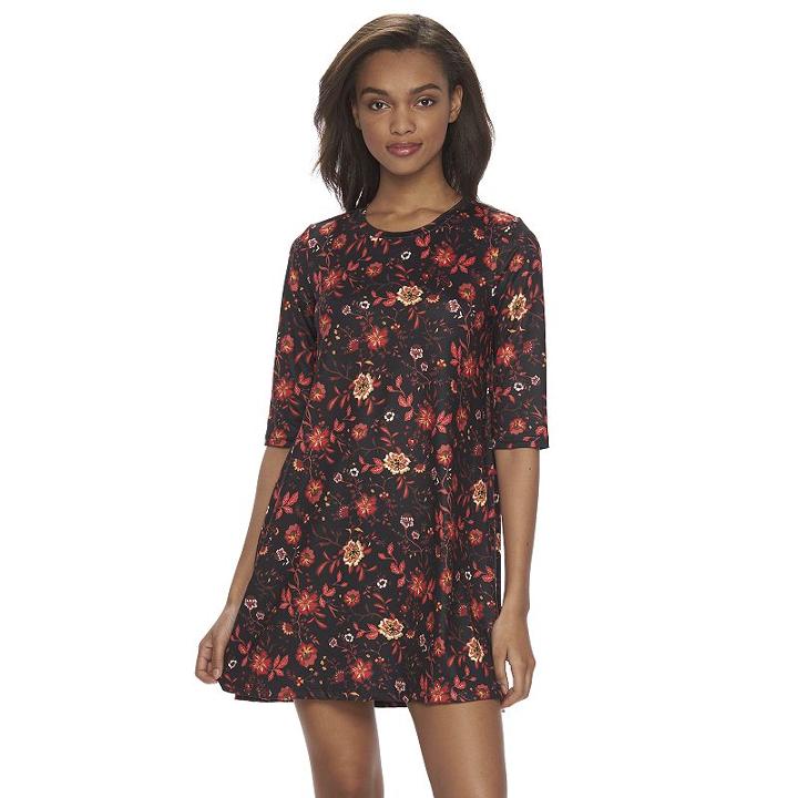 Juniors' About A Girl Graphic Swing Dress, Size: Large, Black