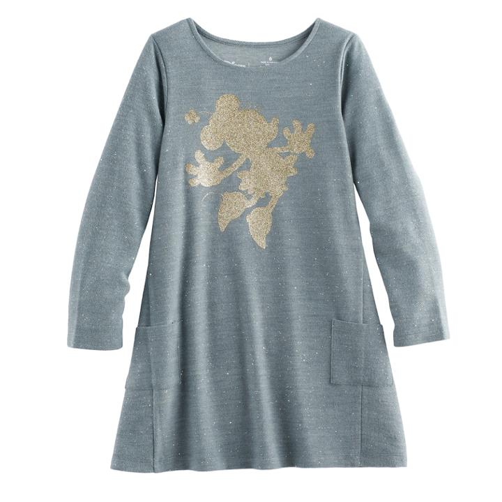 Disney's Minnie Mouse Girls 4-7 Glittery Pocket Swing Dress By Jumping Beans&reg;, Size: 6, Dark Grey
