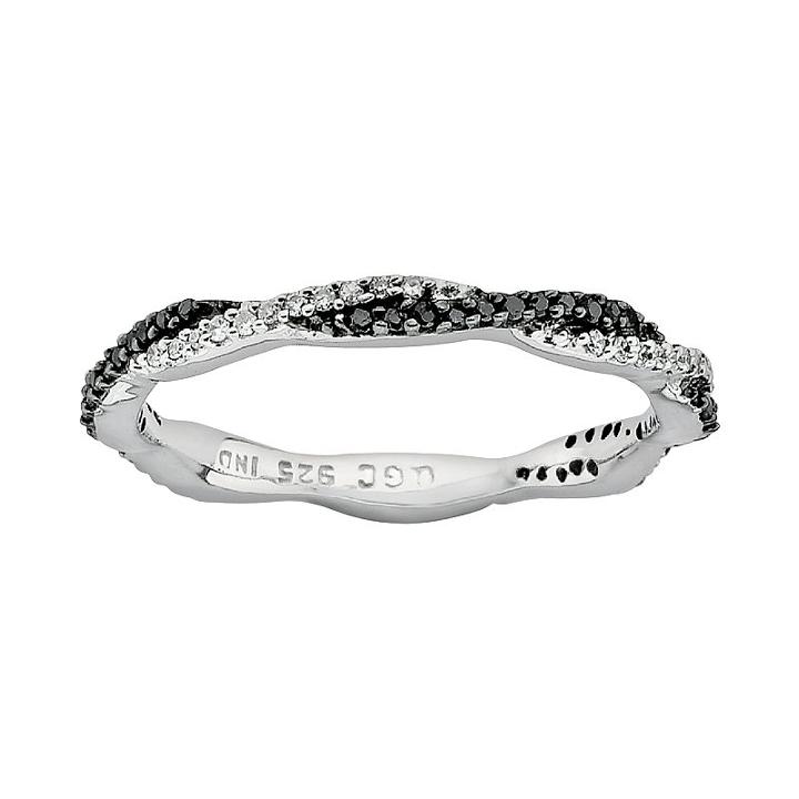 Stacks And Stones Sterling Silver 1/4-ct. T.w. Black And White Diamond Twist Stack Ring, Women's, Size: 9