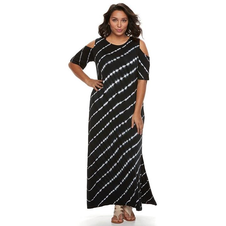 Plus Size Design 365 Tie-dye Cold Shoulder Maxi Dress, Women's, Size: 1xl, Oxford