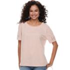 Juniors' Mudd&reg; Lace-up Sleeve Boxy Varsity Tee, Teens, Size: Small, Lt Beige