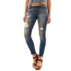 Juniors' Wallflower Curvy Frayed Hem Ripped Skinny Jeans, Teens, Size: 13, Silver