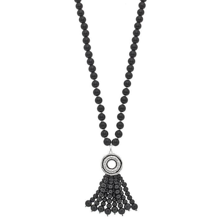 Dana Buchman Swirl Bead Tasseled Necklace, Women's, Black
