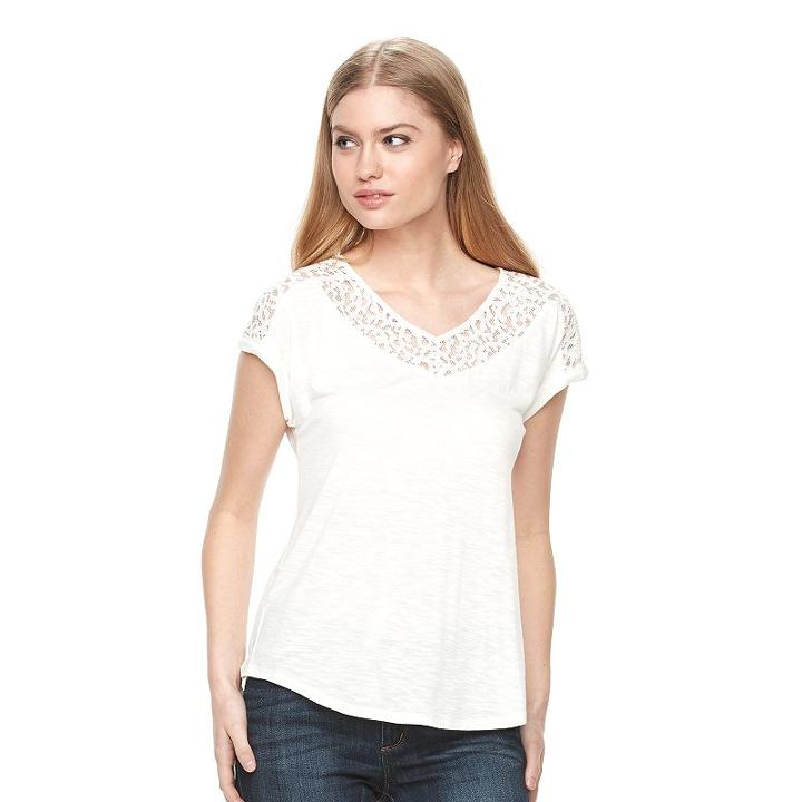Women's Apt. 9&reg; Lace Dolman Tee, Size: Xs, White