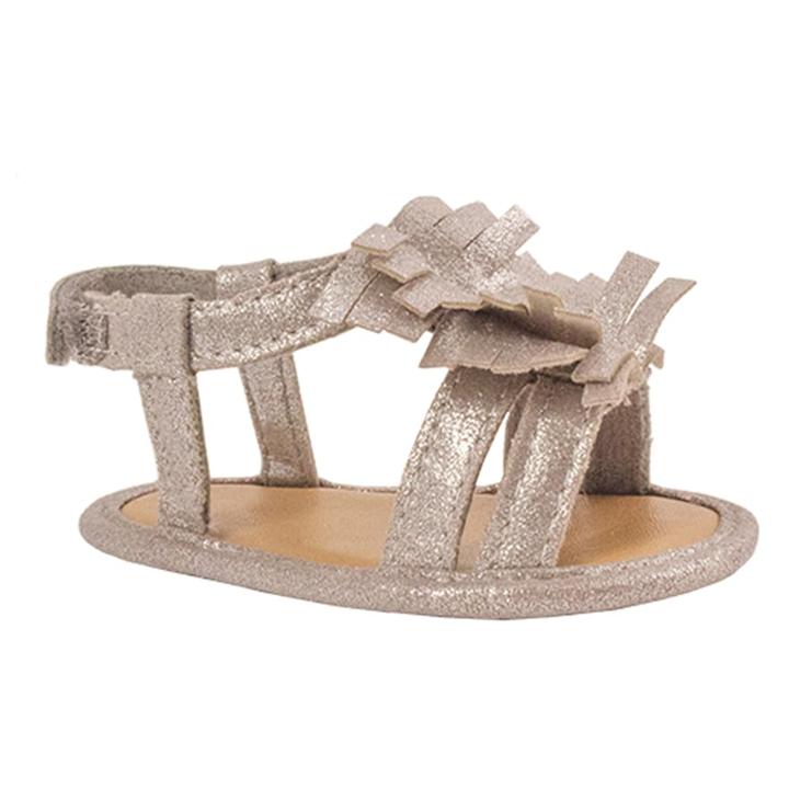 Baby Girl Wee Kids Fringe Shimmer Sandal Crib Shoes, Size: 1, Grey