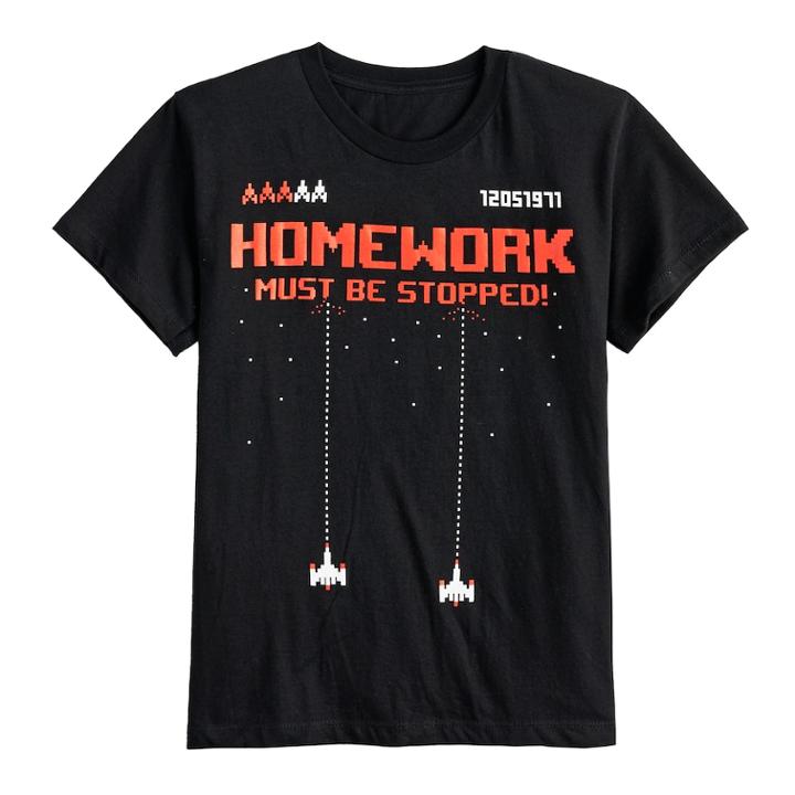 Boys 8-20 Stop Homework Tee, Size: Medium, Black