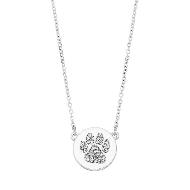 Simulated Crystal Dog Paw Disc Pendant Necklace, Women's, Silver
