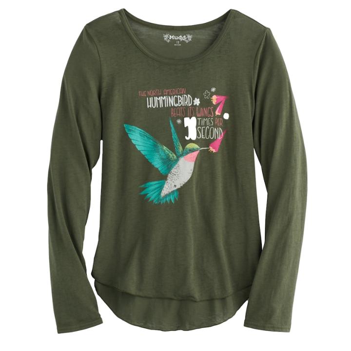 Girls 7-16 & Plus Size Mudd&reg; High-low Graphic Tee, Size: 10, Dark Green