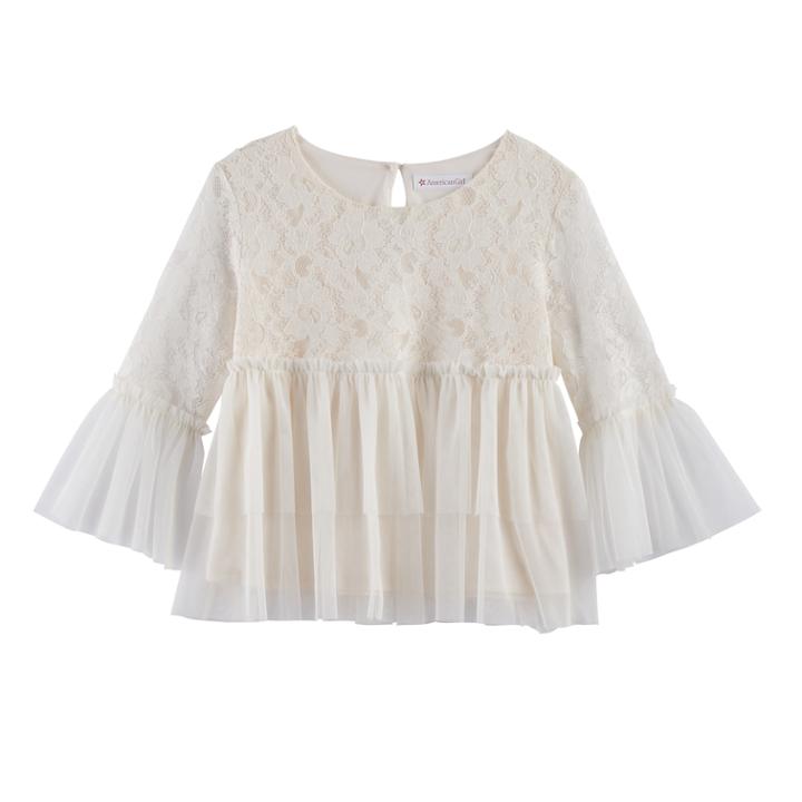 Girls 7-16 American Girl Tiered Tulle & Lace Top, Size: Medium, Natural